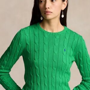 Ralph Lauren Women's Green Cable Knit Sweater